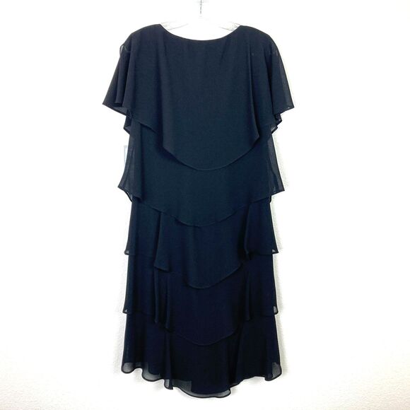 Patra Dress Size 10 Black Layered Chiffon Tiered Dress Minimalist Party Formal - Picture 7 of 8